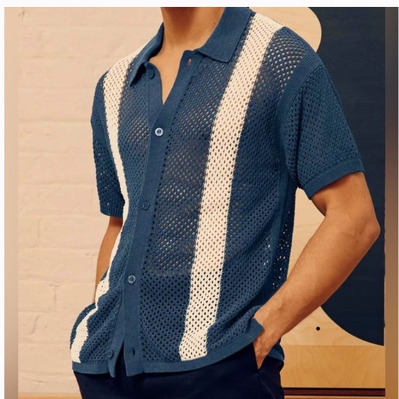 Massive Luxury Edition Cotton Open Weave Button Up Short Sleeve Shirt, Size L - Picture 1 of 8